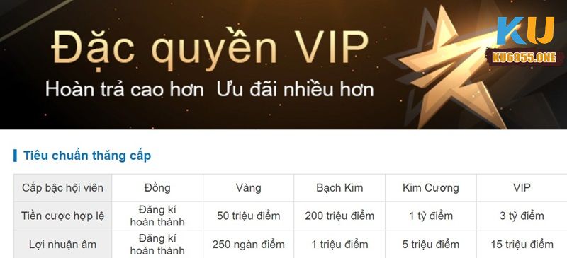 Điều kiện thăng cấp lên VIP tại hệ thống KU6955